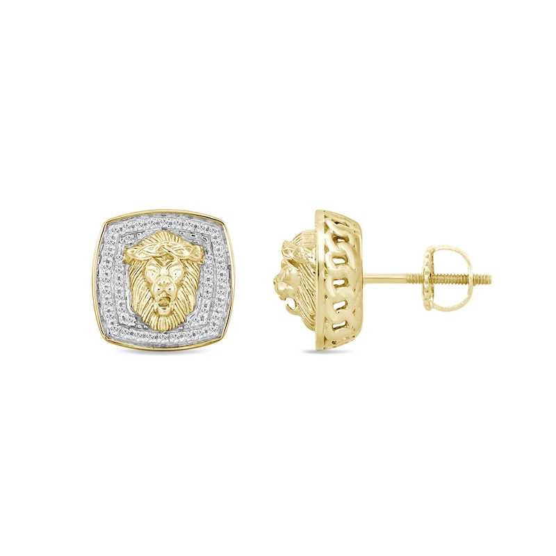 Main Image 1 of 1/4 CT. T.W. Diamond Lion’s Head Cushion Frame Stud Earrings in 10K Gold