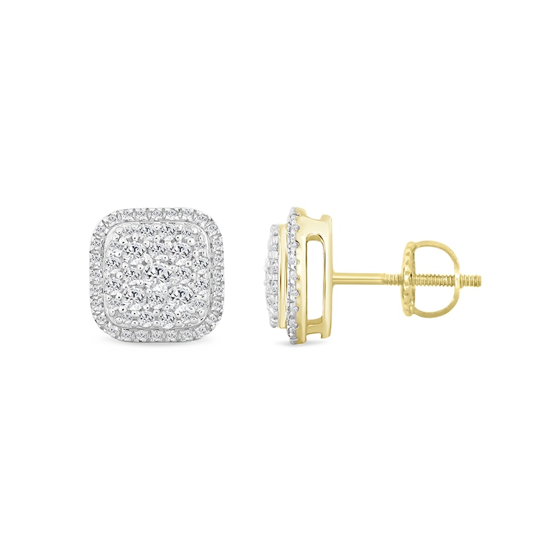 Main Image 1 of 1/2 CT. T.W. Certified Lab-Grown Multi-Diamond Cushion Frame Stud Earrings in 10K Gold (F/SI2)