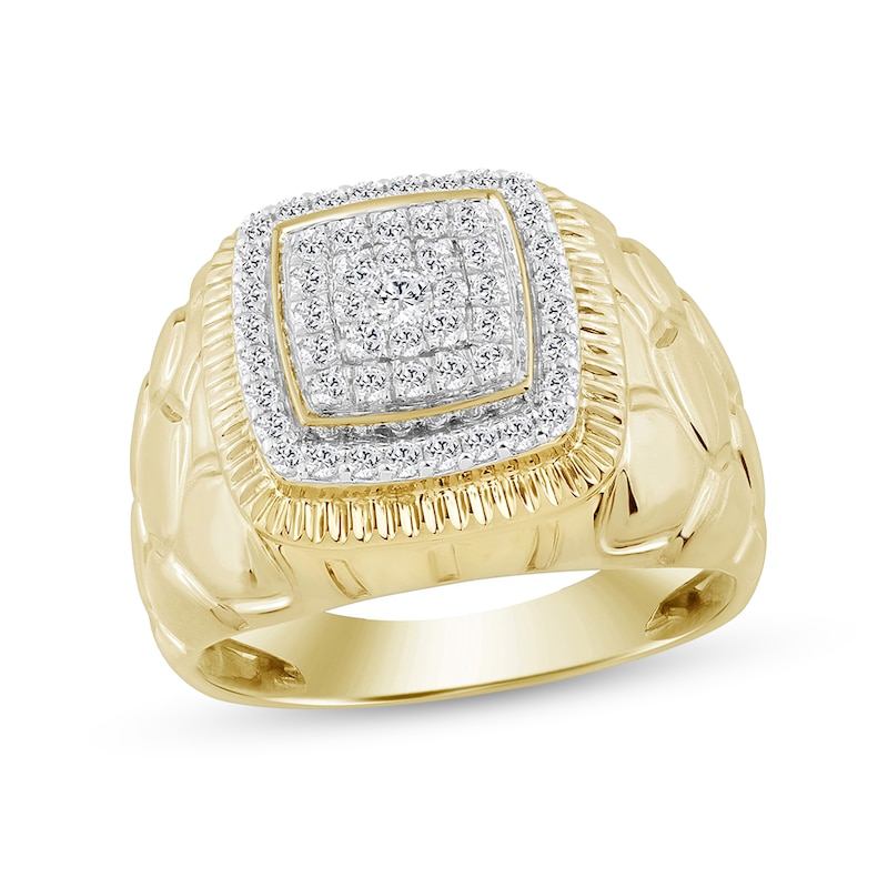 Main Image 1 of 1/2 CT. T.W. Multi-Diamond Nugget Signet Ring in 10K Gold