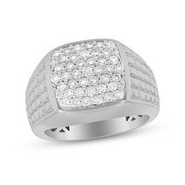 1 CT. T.W.  Lab-Grown Multi-Diamond Cushion Signet Ring in 10K White Gold (F/VS2)