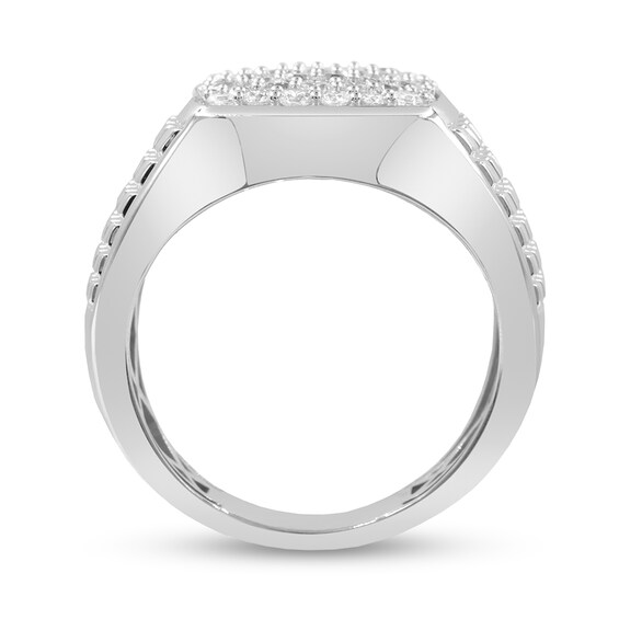 1 CT. T.w. Lab-Grown Multi-Diamond Cushion Signet Ring in 10K White Gold (F/Vs2)