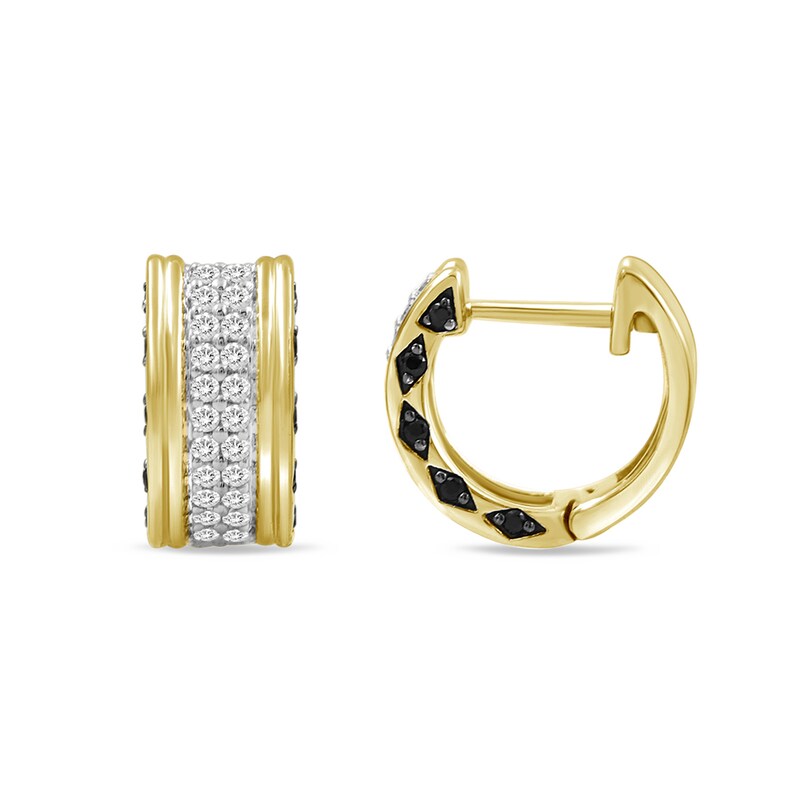 Main Image 1 of 1/2 CT. T.W. Black and White Diamond Hoop Earrings in 10K Gold