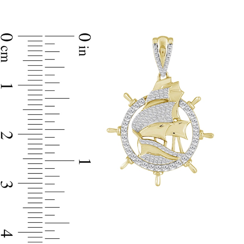 Main Image 2 of 1/2 CT. T.W. Diamond Sailing Ship and Wheel Necklace Charm in 10K Gold