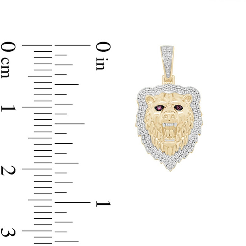 Main Image 2 of 1/3 CT. T.W. Diamond and Lab-Created Ruby Growling Bear Necklace Charm in 10K Gold