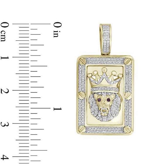 1/5 CT. T.w. Diamond and Lab-Created Ruby Lion Rectangular Necklace Charm in 10K Gold