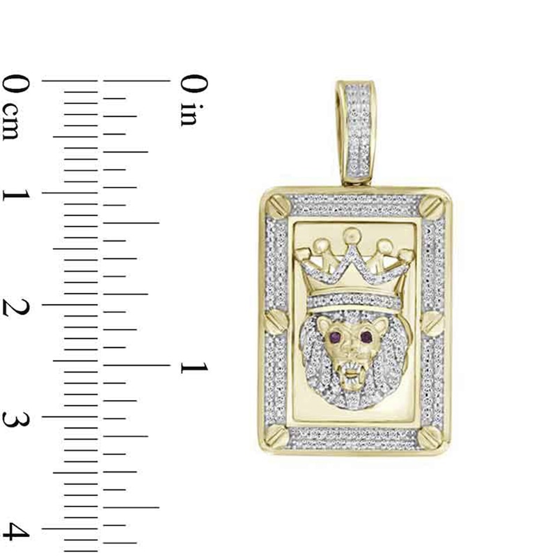 Main Image 2 of 1/5 CT. T.W. Diamond and Lab-Created Ruby Lion Rectangular Necklace Charm in 10K Gold
