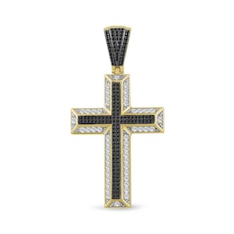1 CT. T.W. Black and White Diamond Cross Necklace Charm in 10K Gold