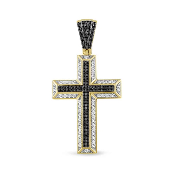 1 CT. T.w. Black and White Diamond Cross Necklace Charm in 10K Gold