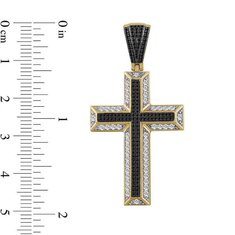 Main Image 2 of 1 CT. T.W. Black and White Diamond Cross Necklace Charm in 10K Gold