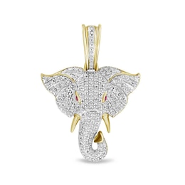 1/5 CT. T.W. Diamond and Lab-Created Ruby Elephant Head Necklace Charm in 10K Gold