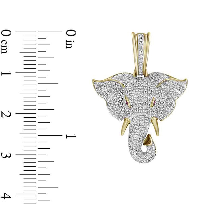 Main Image 2 of 1/5 CT. T.W. Diamond and Lab-Created Ruby Elephant Head Necklace Charm in 10K Gold