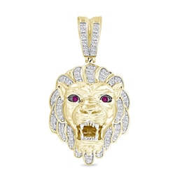 1/2 CT. T.W. Certified Lab-Grown Diamond and Lab-Created Ruby Roaring Lion Necklace Charm in 10K Gold (F/VS2)
