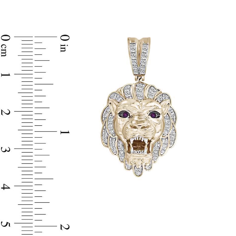 Main Image 2 of 1/2 CT. T.W. Certified Lab-Grown Diamond and Lab-Created Ruby Roaring Lion Necklace Charm in 10K Gold (F/VS2)