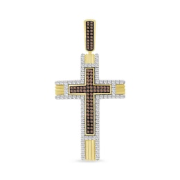 1 CT. T.W. Brown and White Diamond Cross Necklace Charm in 10K Gold