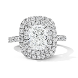 3 CT. T.W. Cushion-Cut Certified Lab-Grown Diamond Double-Frame Engagement Ring in 14K White Gold (F/VS2)