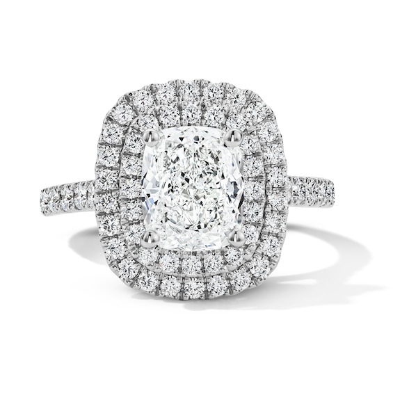 3 CT. T.w. Cushion-Cut Certified Lab-Grown Diamond Double-Frame Engagement Ring in 14K White Gold (F/Vs2)