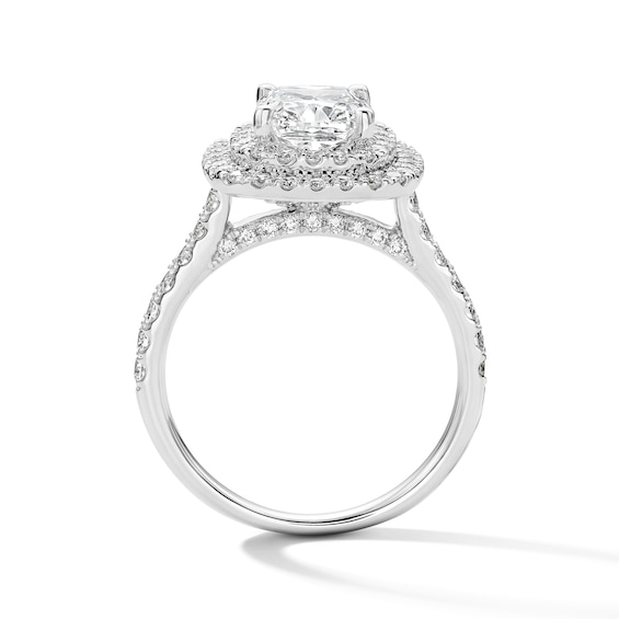 3 CT. T.w. Cushion-Cut Certified Lab-Grown Diamond Double-Frame Engagement Ring in 14K White Gold (F/Vs2)
