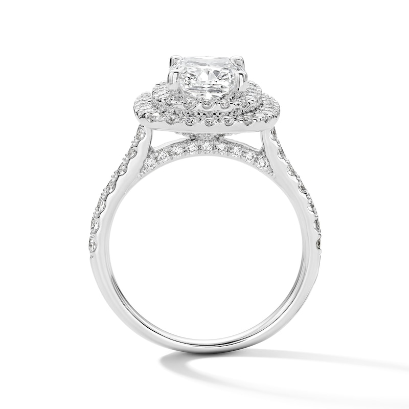 Main Image 2 of 3 CT. T.W. Cushion-Cut Certified Lab-Grown Diamond Double-Frame Engagement Ring in 14K White Gold (F/VS2)