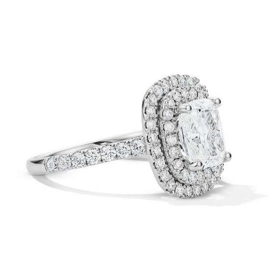 3 CT. T.w. Cushion-Cut Certified Lab-Grown Diamond Double-Frame Engagement Ring in 14K White Gold (F/Vs2)