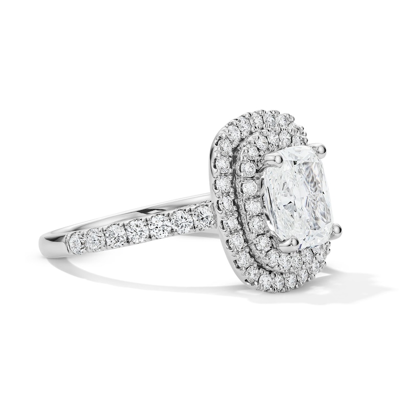 Main Image 3 of 3 CT. T.W. Cushion-Cut Certified Lab-Grown Diamond Double-Frame Engagement Ring in 14K White Gold (F/VS2)