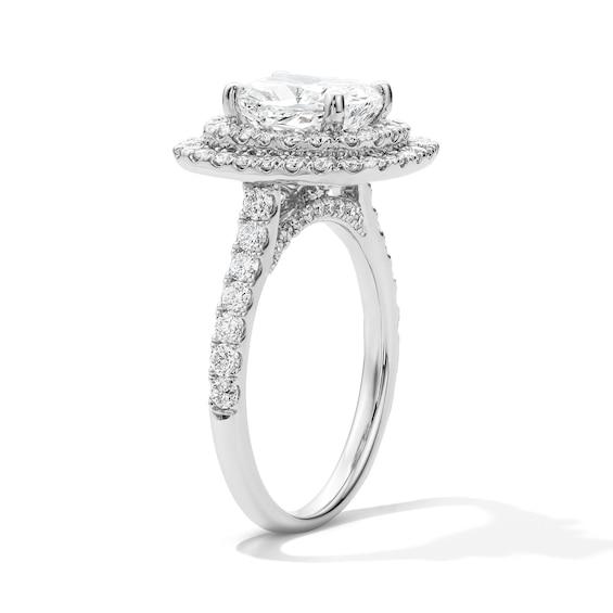 3 CT. T.w. Cushion-Cut Certified Lab-Grown Diamond Double-Frame Engagement Ring in 14K White Gold (F/Vs2)