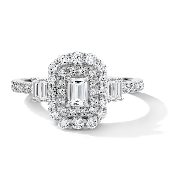 Vera Wang Love 1 CT. T.w. Emerald-Cut Diamond Double Frame Engagement Ring with in 14K White Gold