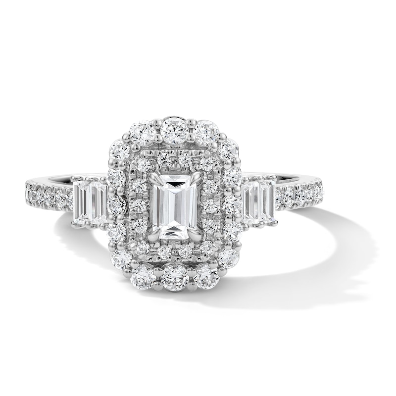 Main Image 1 of Vera Wang Love 1 CT. T.W. Emerald-Cut Diamond Double Frame Engagement Ring with in 14K White Gold