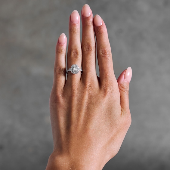 Vera Wang Love 1 CT. T.w. Emerald-Cut Diamond Double Frame Engagement Ring with in 14K White Gold