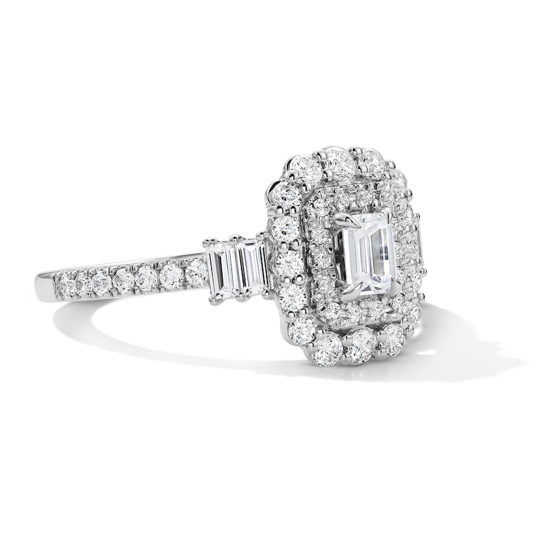 Main Image 4 of Vera Wang Love 1 CT. T.W. Emerald-Cut Diamond Double Frame Engagement Ring with in 14K White Gold