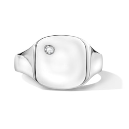 1/20 CT. T.W. Bezel-Set Diamond Signet Ring in Sterling Silver
