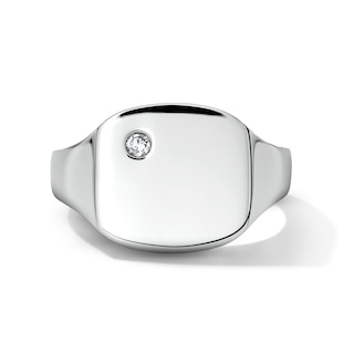 1/20 CT. T.W. Bezel-Set Diamond Signet Ring in Sterling Silver