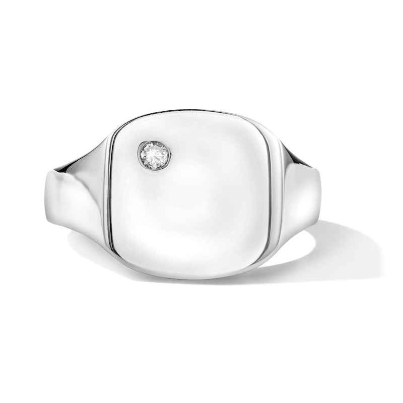 Main Image 1 of 1/20 CT. T.W. Bezel-Set Diamond Signet Ring in Sterling Silver