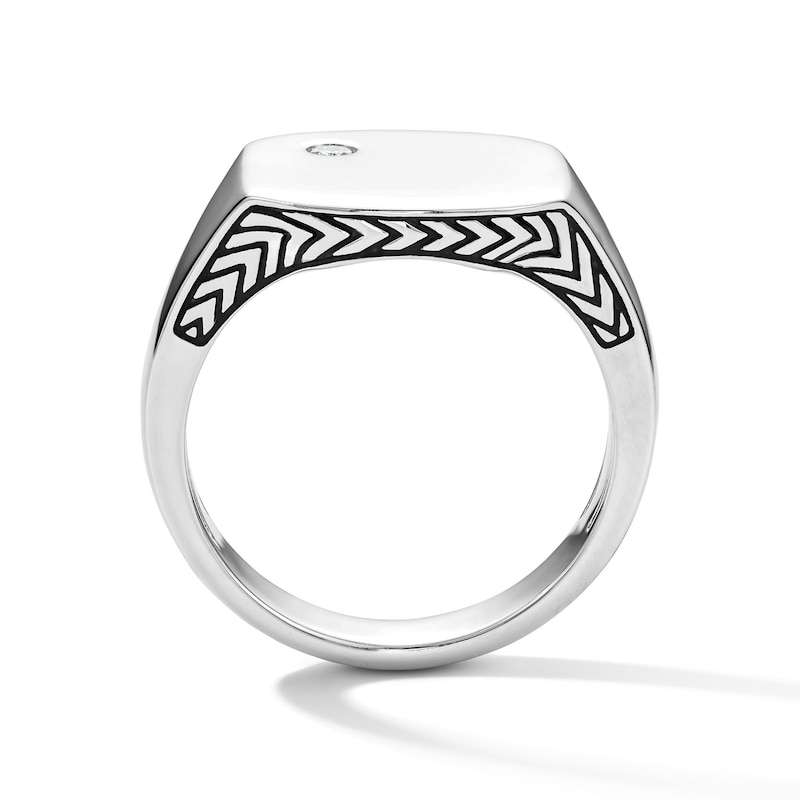 Main Image 2 of 1/20 CT. T.W. Bezel-Set Diamond Signet Ring in Sterling Silver