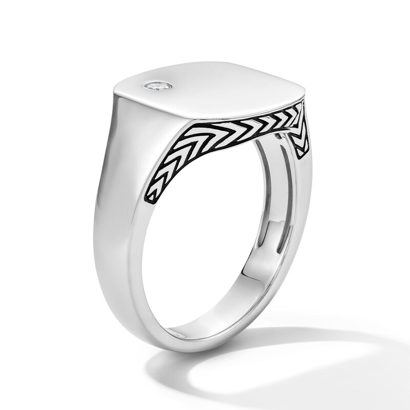Main Image 4 of 1/20 CT. T.W. Bezel-Set Diamond Signet Ring in Sterling Silver