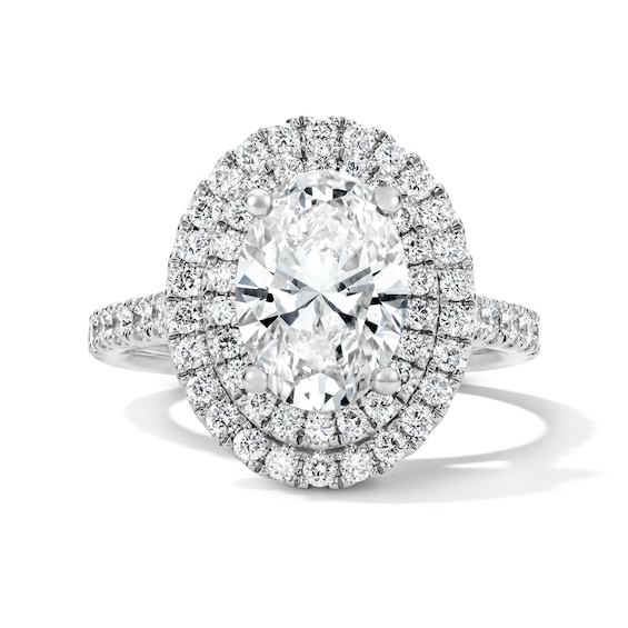 3 CT. T.w. Oval Certified Lab-Grown Diamond Double-Frame Engagement Ring in 14K White Gold (F/Vs2)