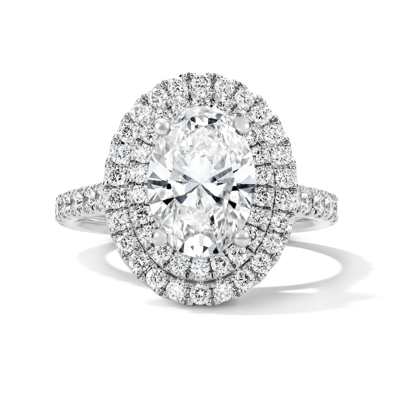 Main Image 1 of 3 CT. T.W. Oval Certified Lab-Grown Diamond Double-Frame Engagement Ring in 14K White Gold (F/VS2)