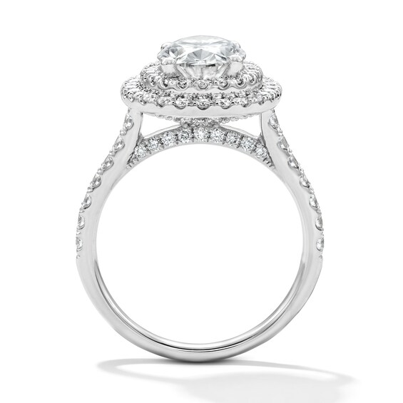 3 CT. T.w. Oval Certified Lab-Grown Diamond Double-Frame Engagement Ring in 14K White Gold (F/Vs2)