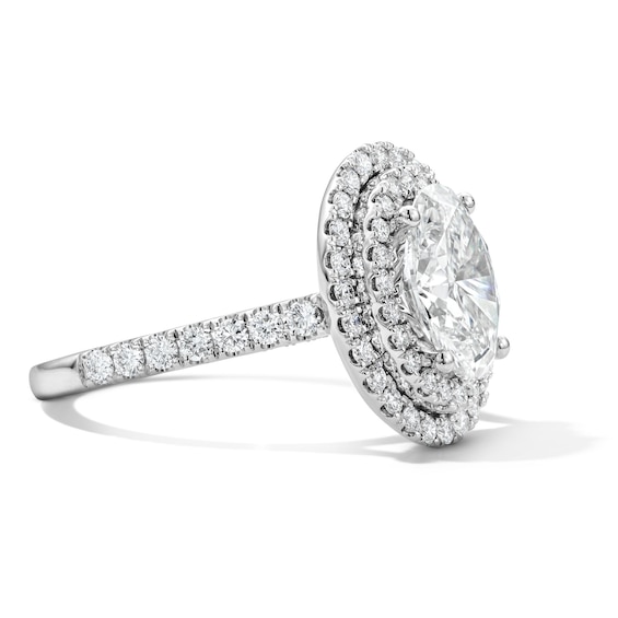 3 CT. T.w. Oval Certified Lab-Grown Diamond Double-Frame Engagement Ring in 14K White Gold (F/Vs2)