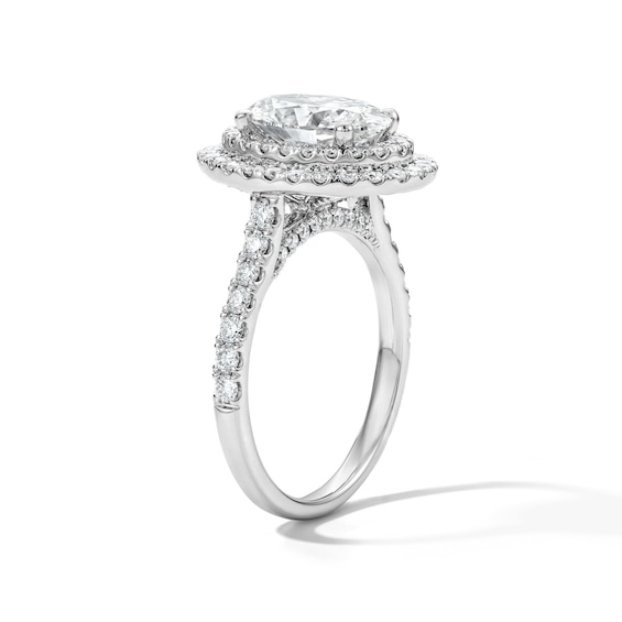 3 CT. T.w. Oval Certified Lab-Grown Diamond Double-Frame Engagement Ring in 14K White Gold (F/Vs2)