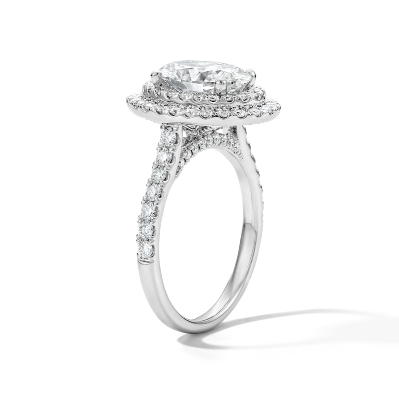 Main Image 4 of 3 CT. T.W. Oval Certified Lab-Grown Diamond Double-Frame Engagement Ring in 14K White Gold (F/VS2)
