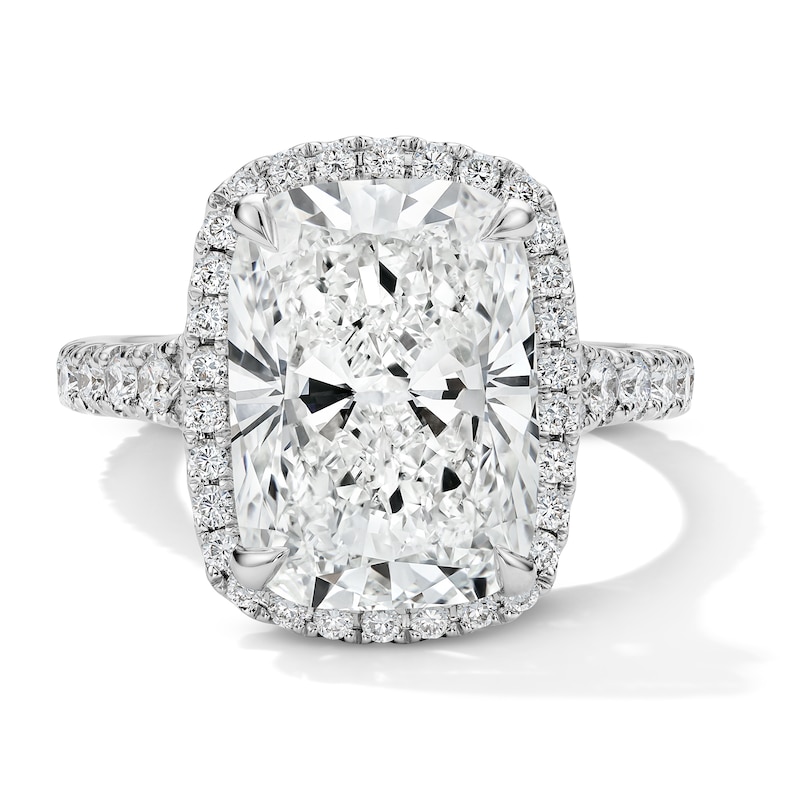 Main Image 1 of Vera Wang Love 6-3/4 CT. T.W. Cushion-Cut Certified Lab-Grown Diamond Frame Engagement Ring in 14K White Gold (F/VS2)