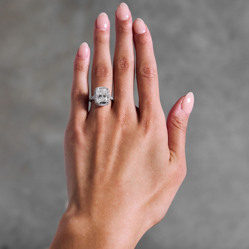 Main Image 2 of Vera Wang Love 6-3/4 CT. T.W. Cushion-Cut Certified Lab-Grown Diamond Frame Engagement Ring in 14K White Gold (F/VS2)