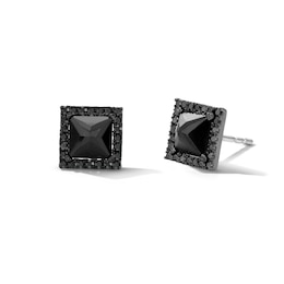 5.5mm Square Black Spinel and 1/5 CT. T.W. Black Diamond Stud Earrings in Black Rhodium-Plated Sterling Silver