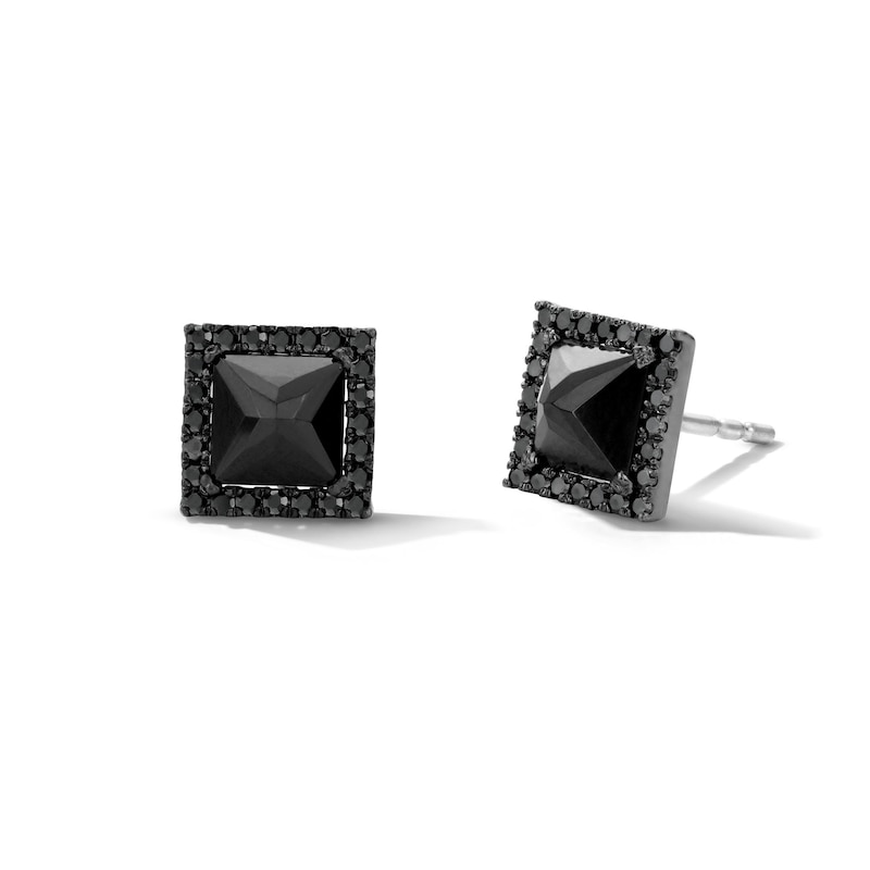Main Image 1 of 5.5mm Square Black Spinel and 1/5 CT. T.W. Black Diamond Stud Earrings in Black Rhodium-Plated Sterling Silver