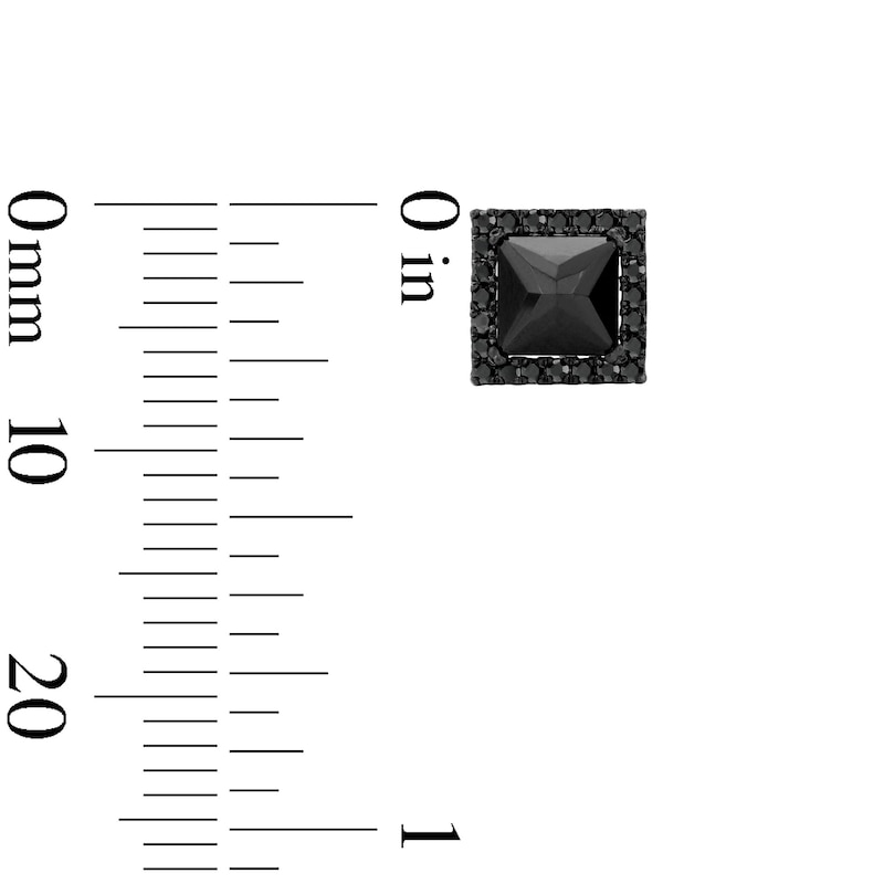 Main Image 2 of 5.5mm Square Black Spinel and 1/5 CT. T.W. Black Diamond Stud Earrings in Black Rhodium-Plated Sterling Silver