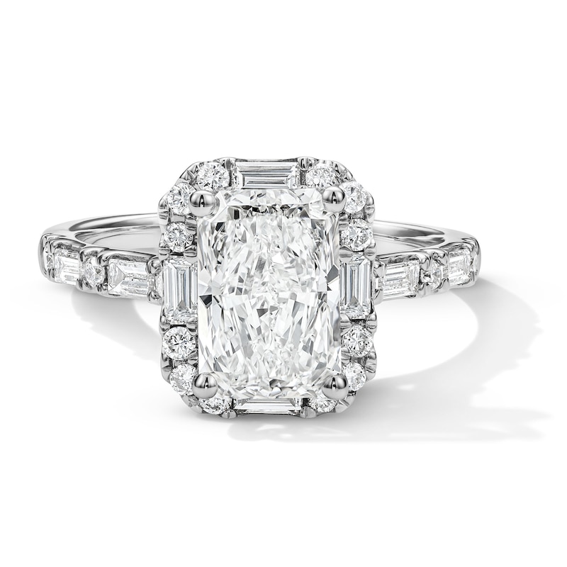 Main Image 1 of 2-5/8 CT. T.W. Radiant-Cut Certified Lab-Grown Diamond Frame Engagement Ring in 14K White Gold (F/VS2)