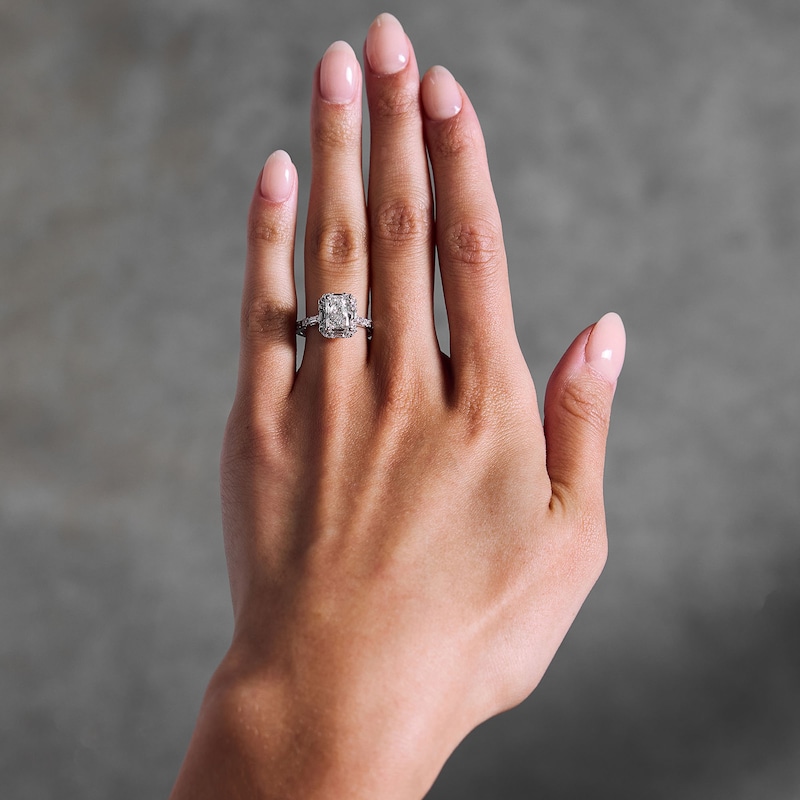 Main Image 2 of 2-5/8 CT. T.W. Radiant-Cut Certified Lab-Grown Diamond Frame Engagement Ring in 14K White Gold (F/VS2)