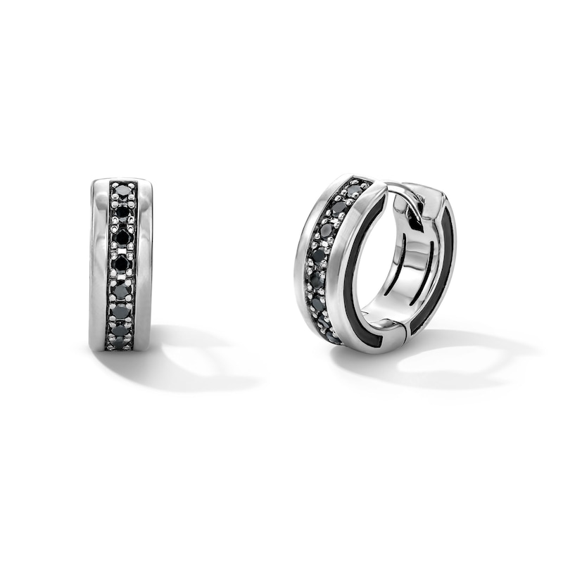 Main Image 1 of 1/3 CT. T.W. Black Diamond Pavé-Set Hoop Earrings in Sterling Silver