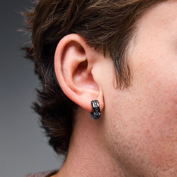 1/3 CT. T.w. Black Diamond Pavé-Set Hoop Earrings in Sterling Silver