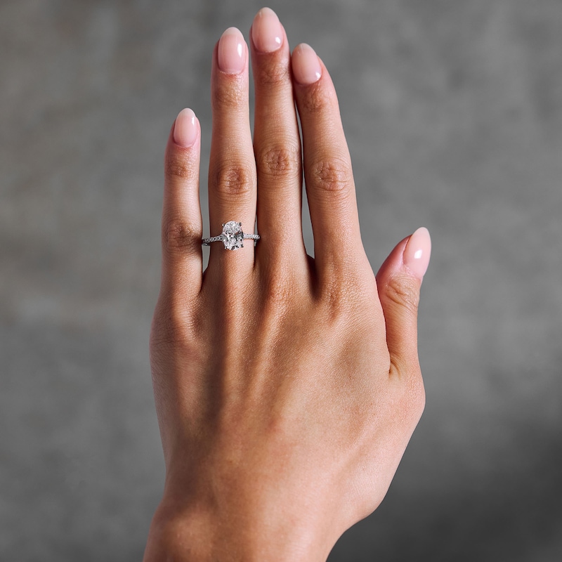 Main Image 2 of 2-1/4 CT. T.W. Oval Certified Lab-Grown Diamond Engagement Ring in 14K White Gold (F/VS2)